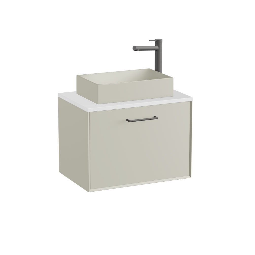 Vado Safari Smooth 600mm Cashmere Wall Hung Vanity Unit & Gloss White Worktop